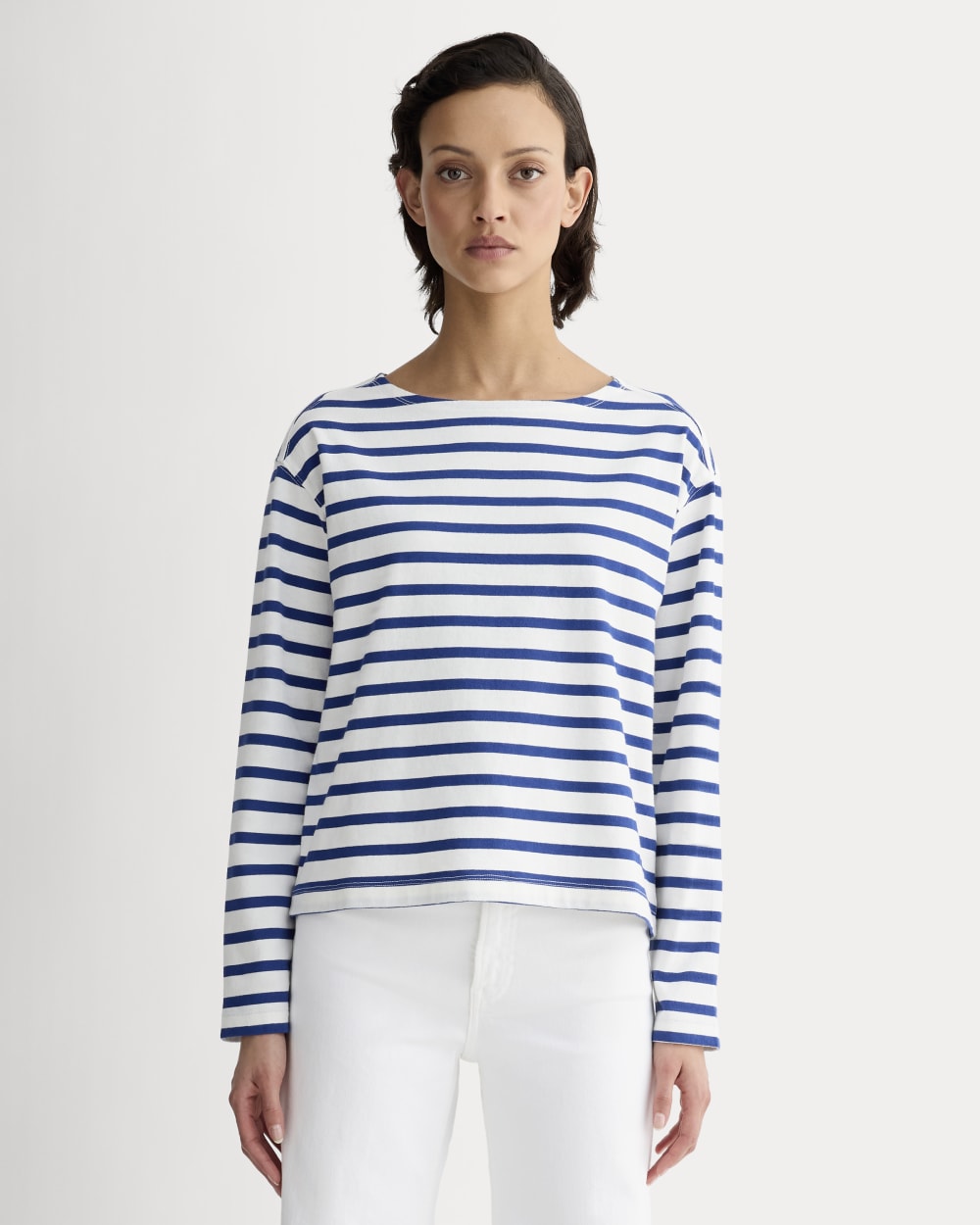The Mariner Tee in Bone / Mazarine Blue — front view