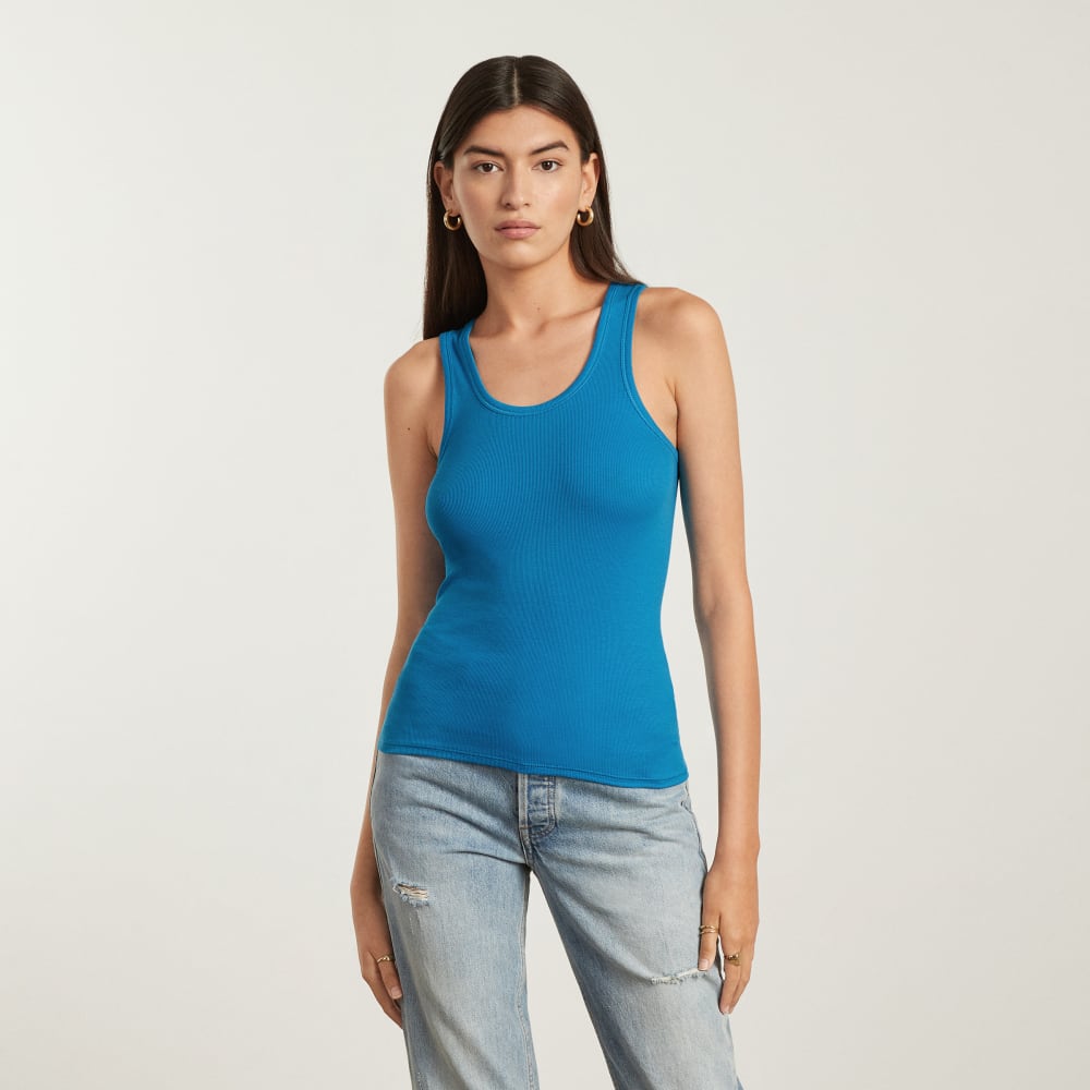 The Pima Micro-Rib U-neck Tank in Horizon Blue — alternate view