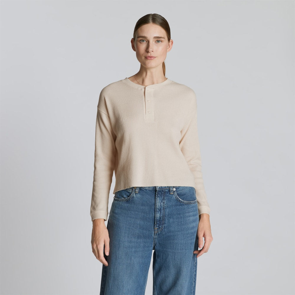 The Organic Cotton Waffle Henley in Brazilian Sand — front view