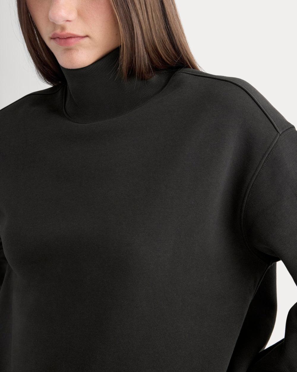 Luxe Fleece Turtleneck in Black — detail view