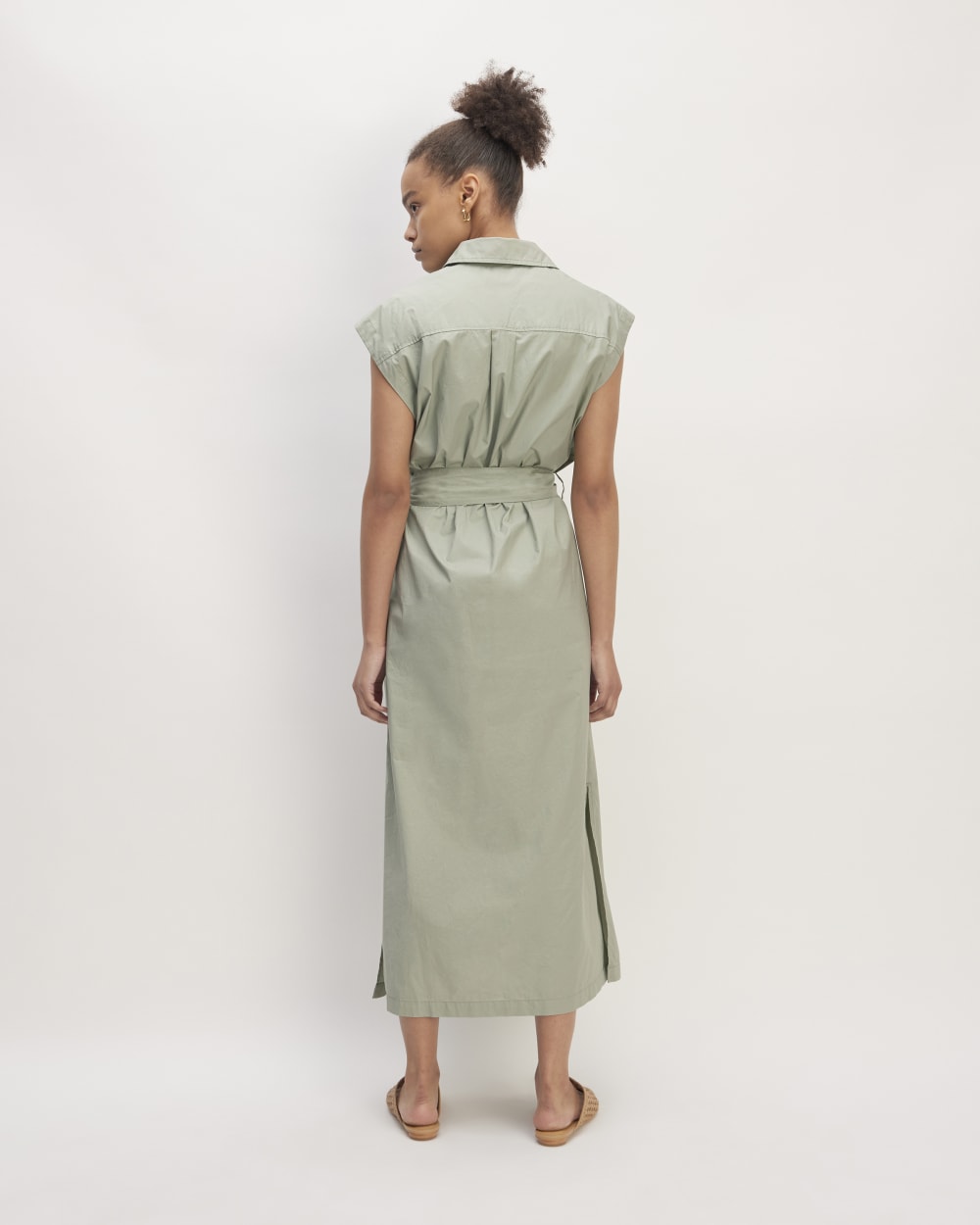 The Supima® Cotton Short-Sleeve Shirt Dress in Sage Green — detail view