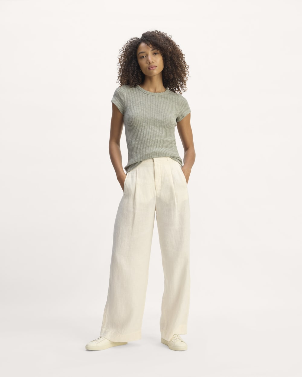 The Cozy Rib Tee in Sage Green — detail view
