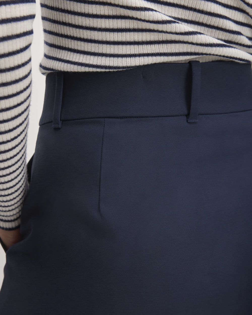 The Structured Cotton A-Line Skirt in Navy — detail view