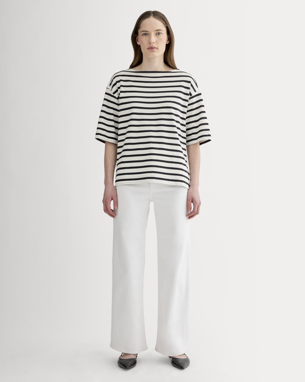 The Mariner Oversized Tee in Bone / Black — detail view