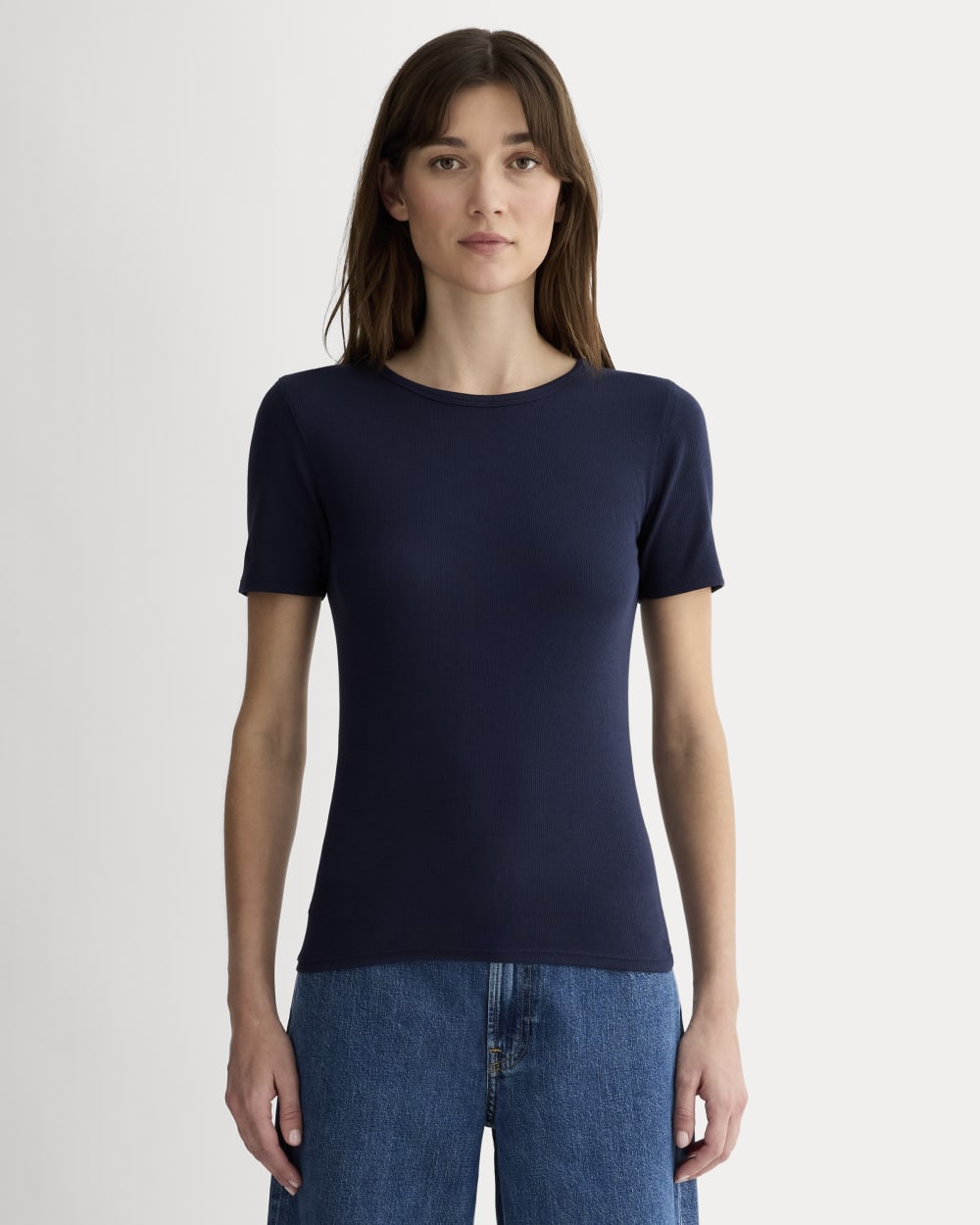 The Luxe Rib Crew in Navy — front view