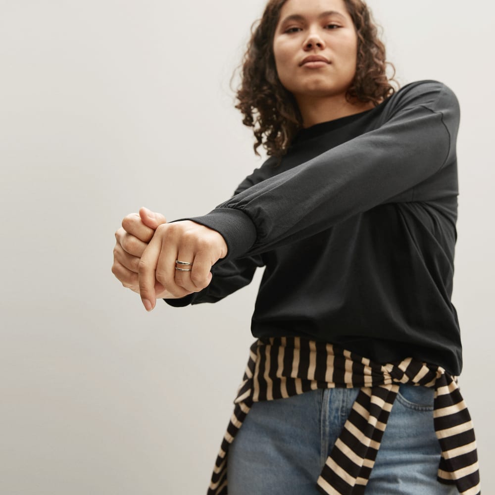 The Organic Cotton Long-Sleeve Tee in Black — detail view