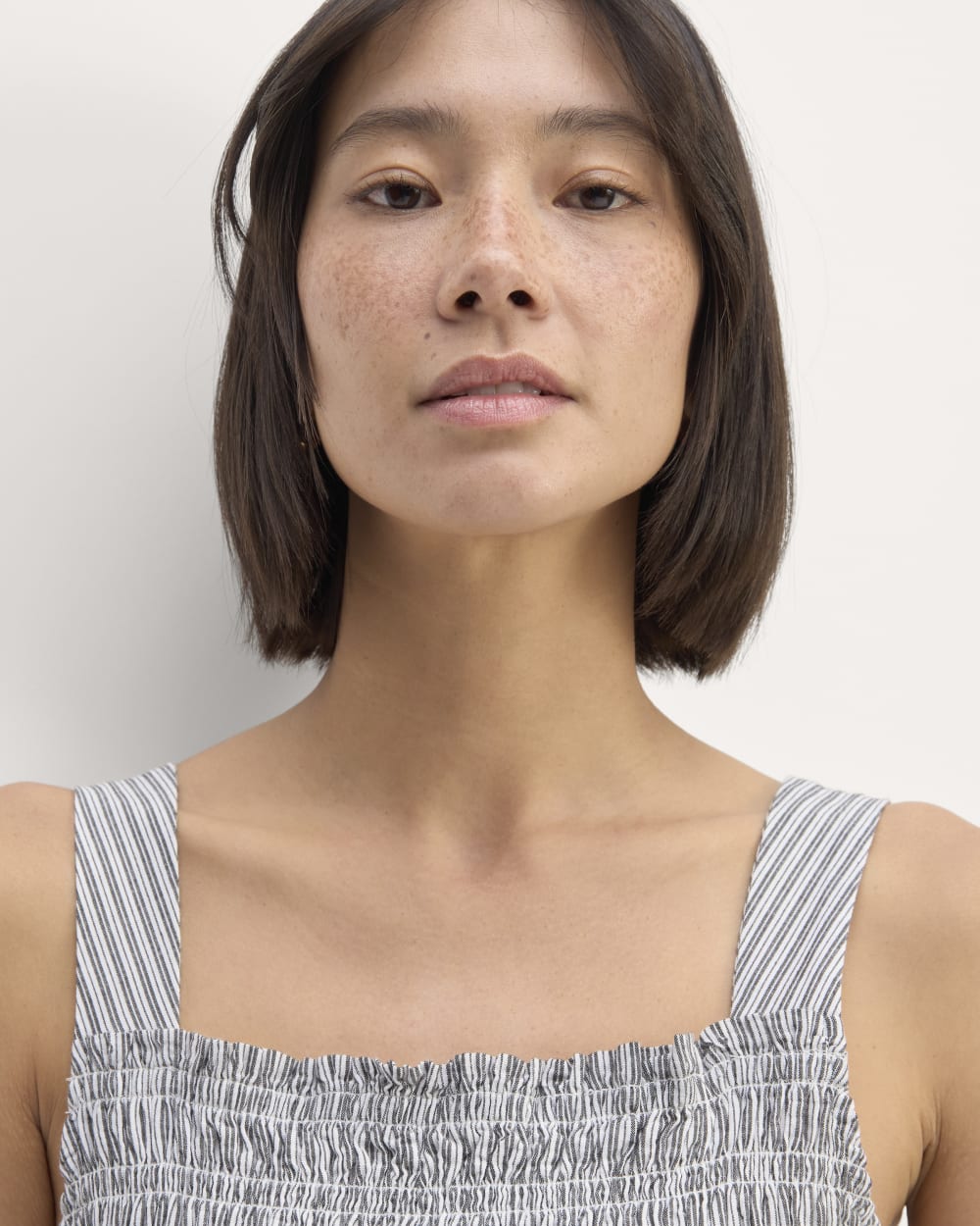 The Gauze Smock Dress in White / Black — detail view