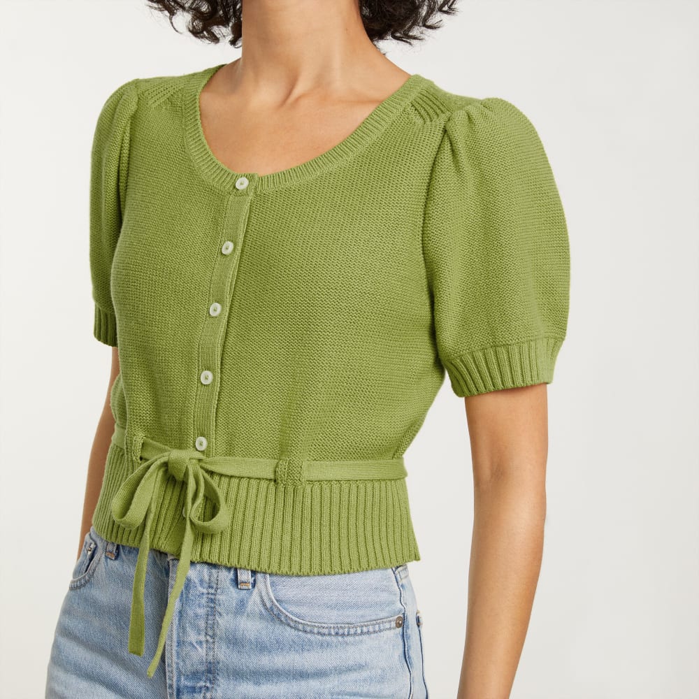 The Puff Sleeve Sweater Top in Pepper — detail view