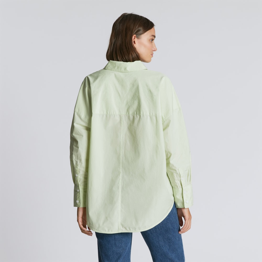The Oversized Poplin Shirt in Seafoam Green — detail view
