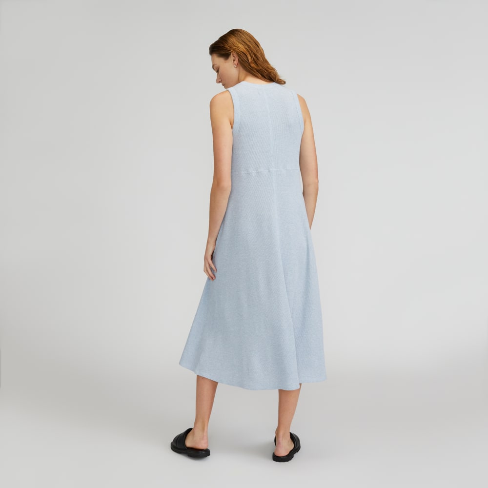 The Organic Cotton Waffle Tank Dress in Heathered Periwinkle — detail view