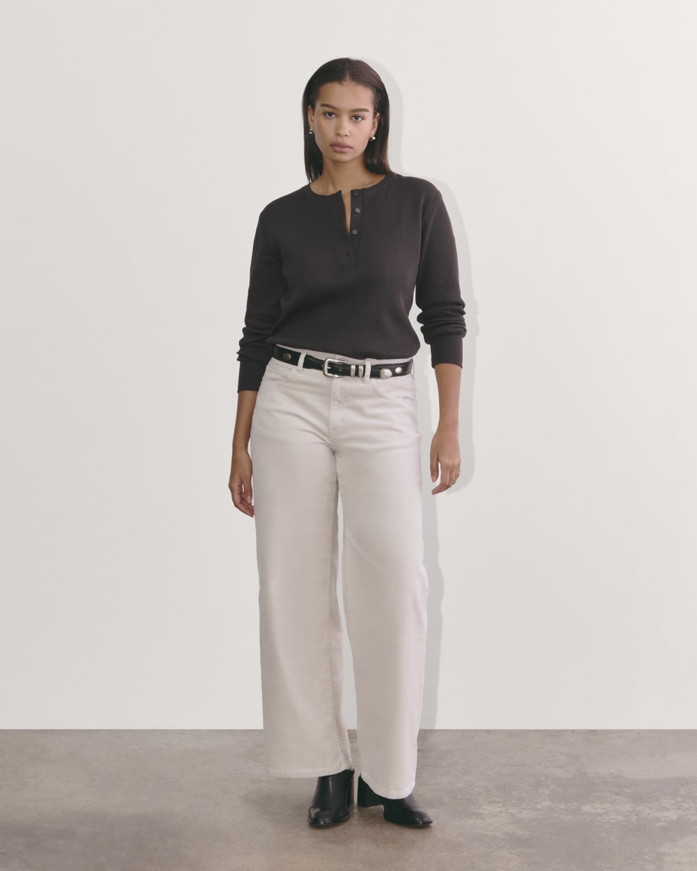 The Waffle Henley in Black — detail view