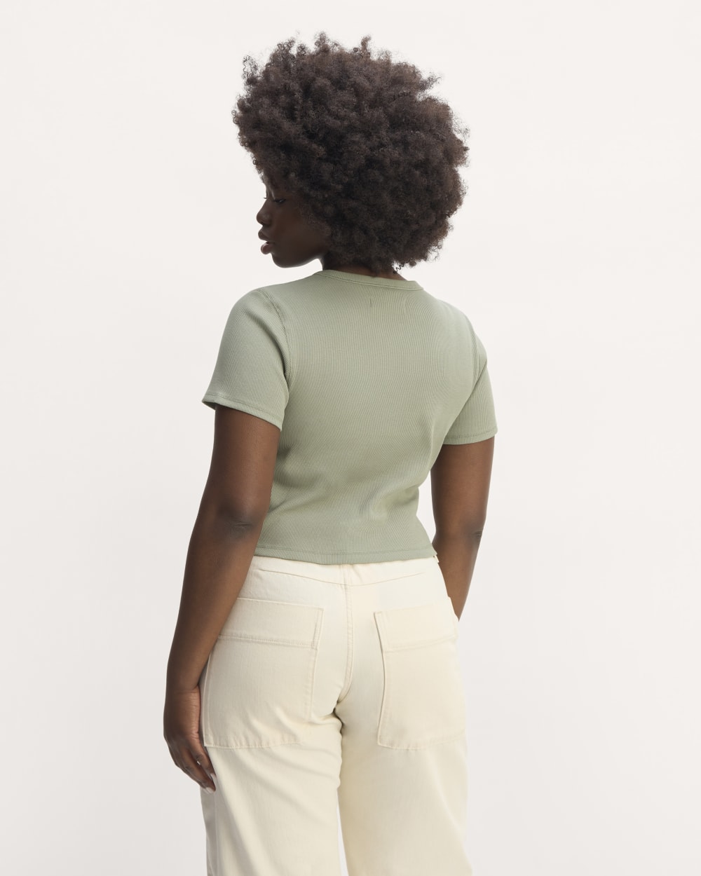The ’90s Rib Tee in Sage Green — detail view