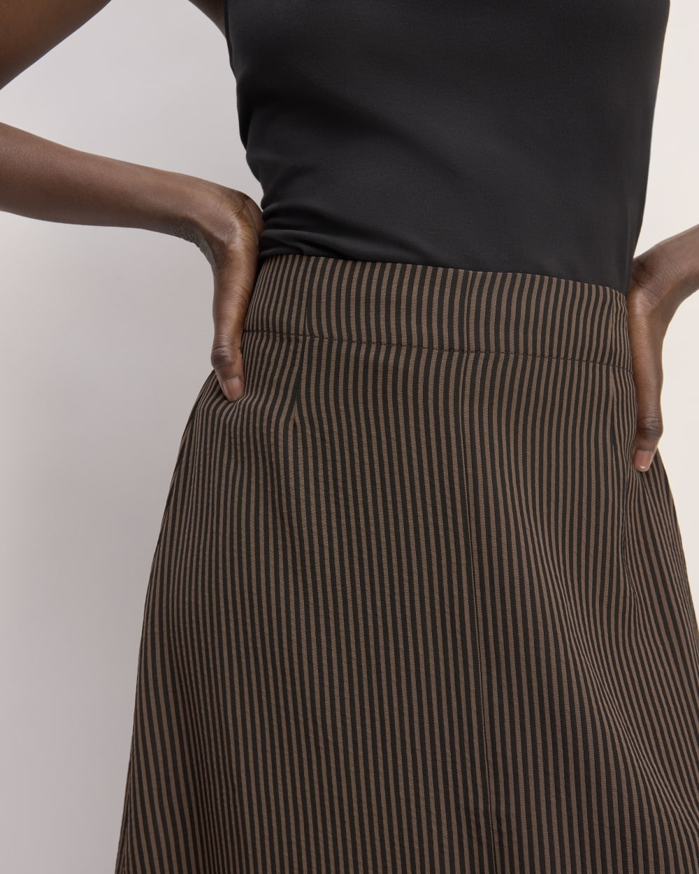 The Mini Jacquard Stripe Slip Skirt in Cocoa / Black — detail view