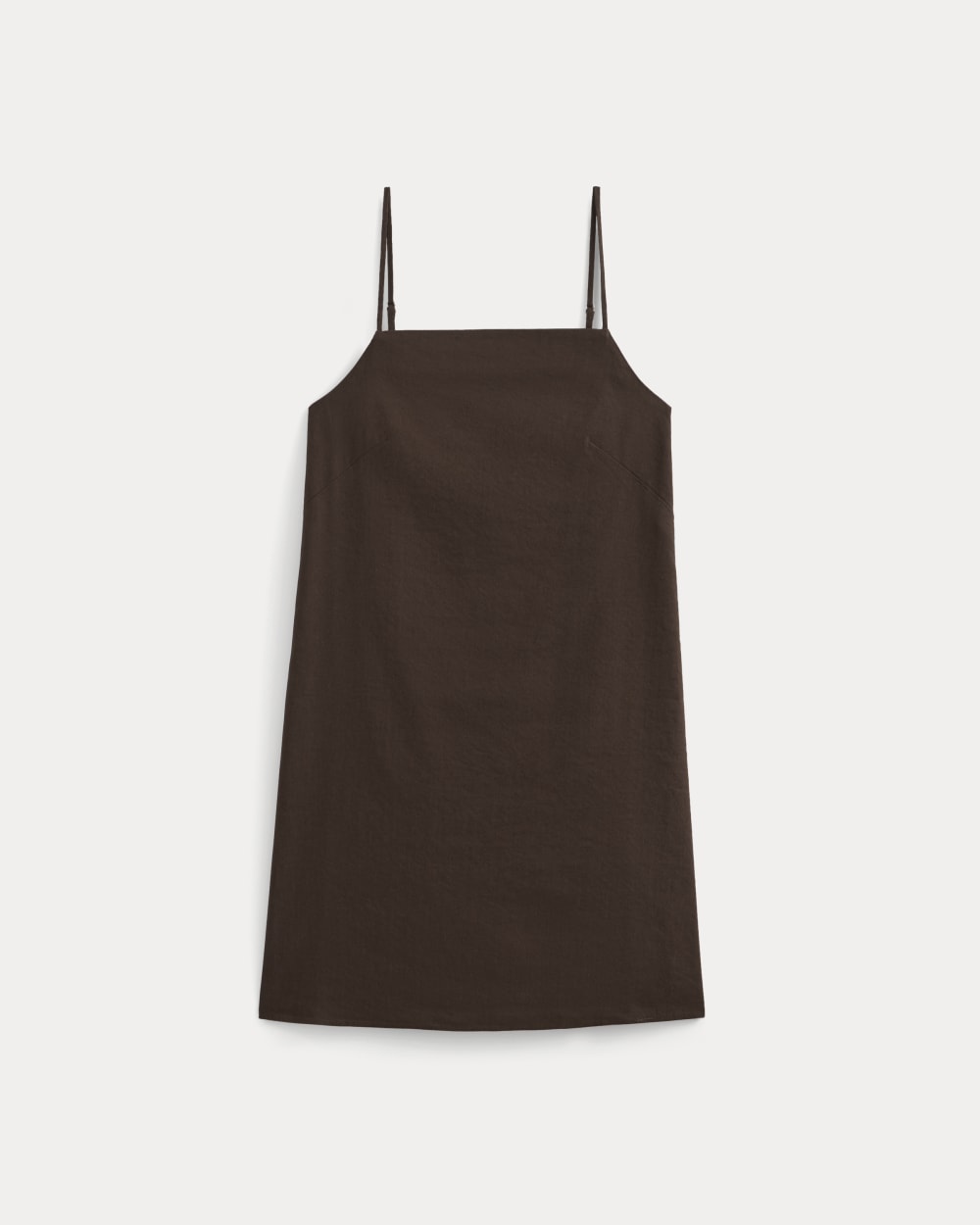 Mini Shift Dress in Stretch Linen in Dark Brown — alternate view