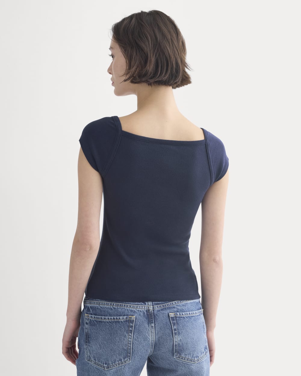 RetroSoft Cotton Square-Neck Tee in Navy — detail view
