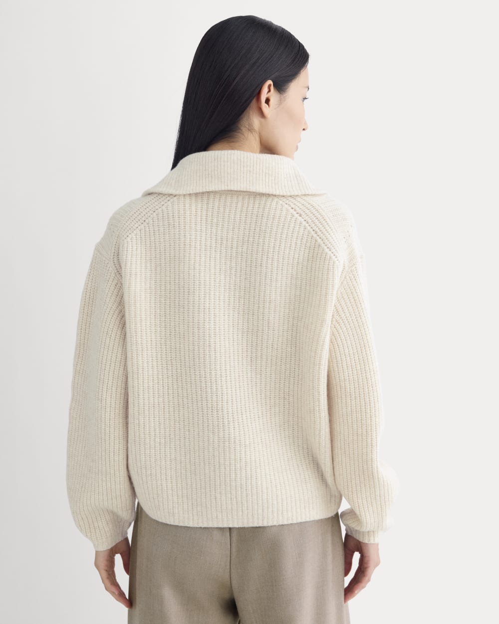 The Half-Zip Sweater in Luxe Merino in Heathered Oat — detail view