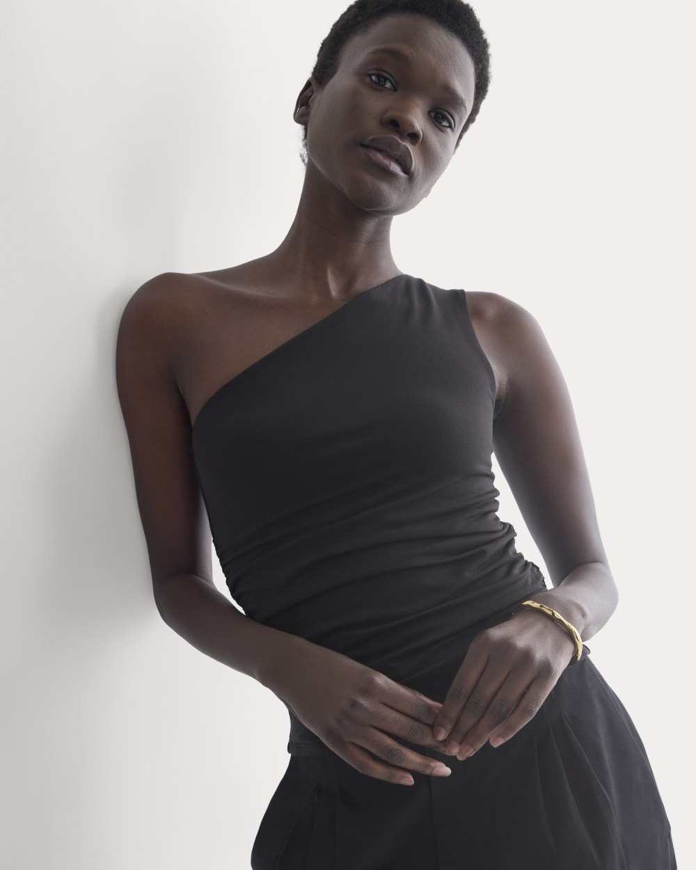 One-Shoulder Top in Black — detail view