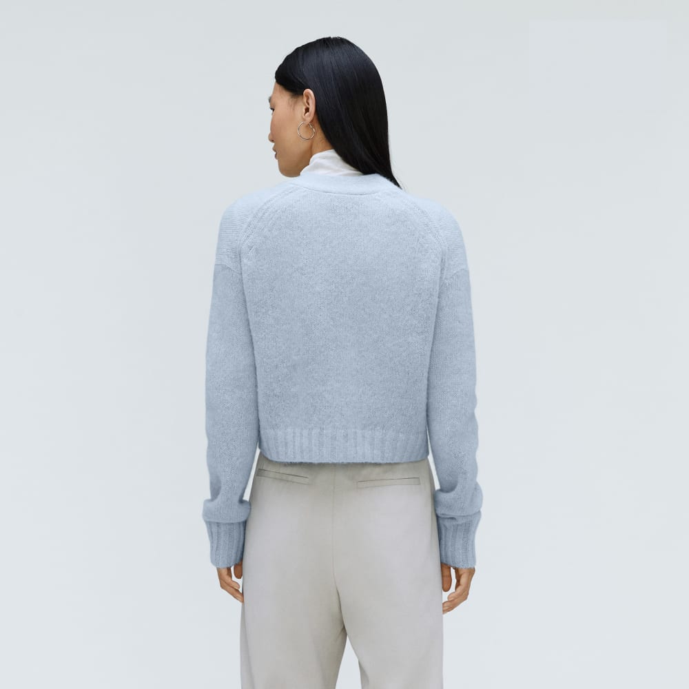 The Alpaca V-Neck Cropped Cardigan in Mist — detail view
