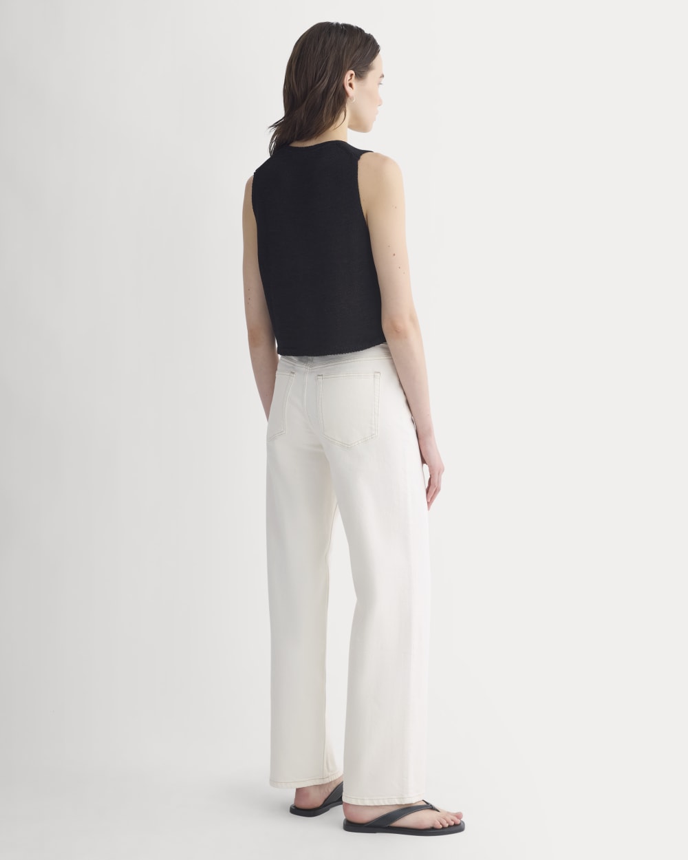 Button-Front Tank in Tape Yarn in Black — detail view