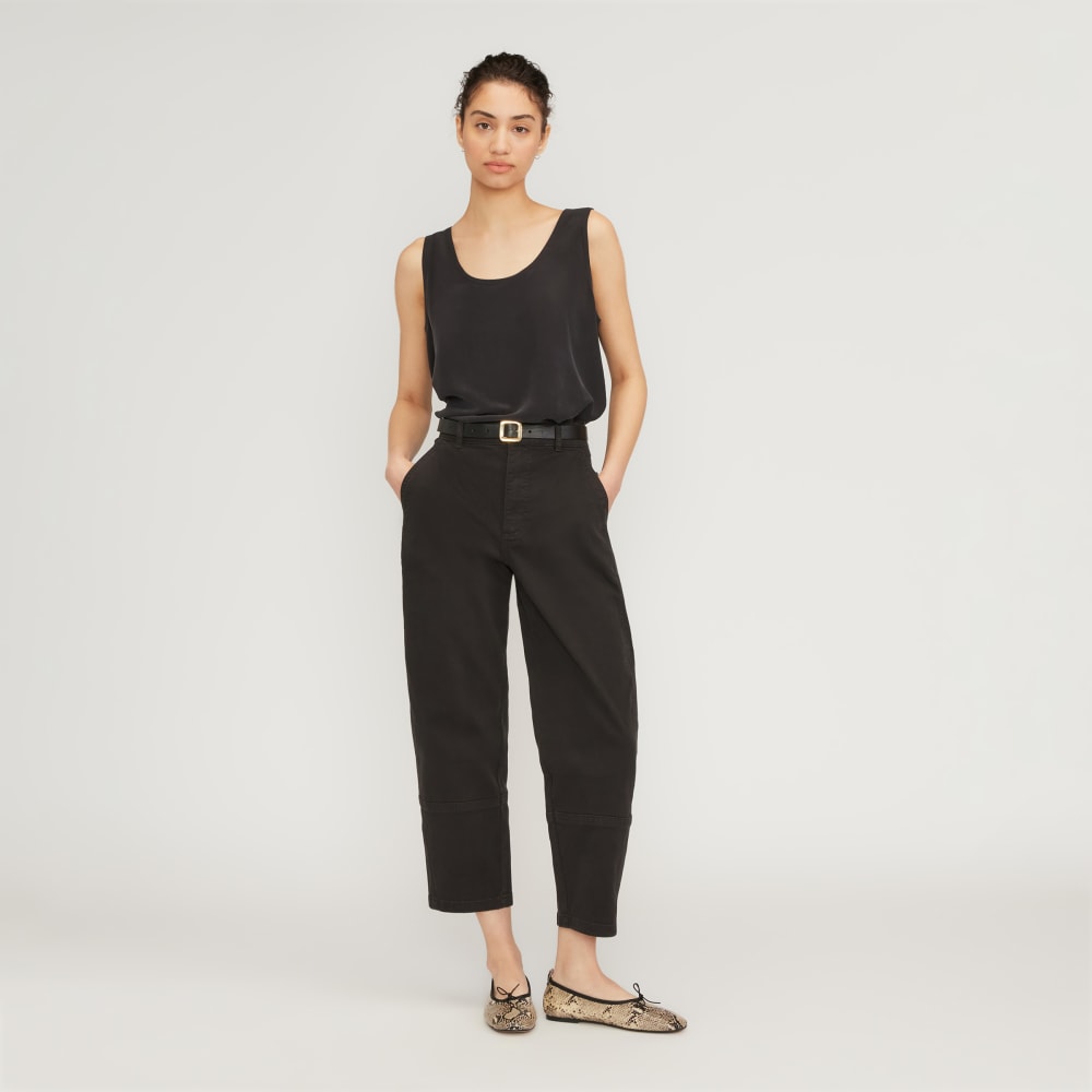 The Scoop Tank in Washable Silk in Black — detail view