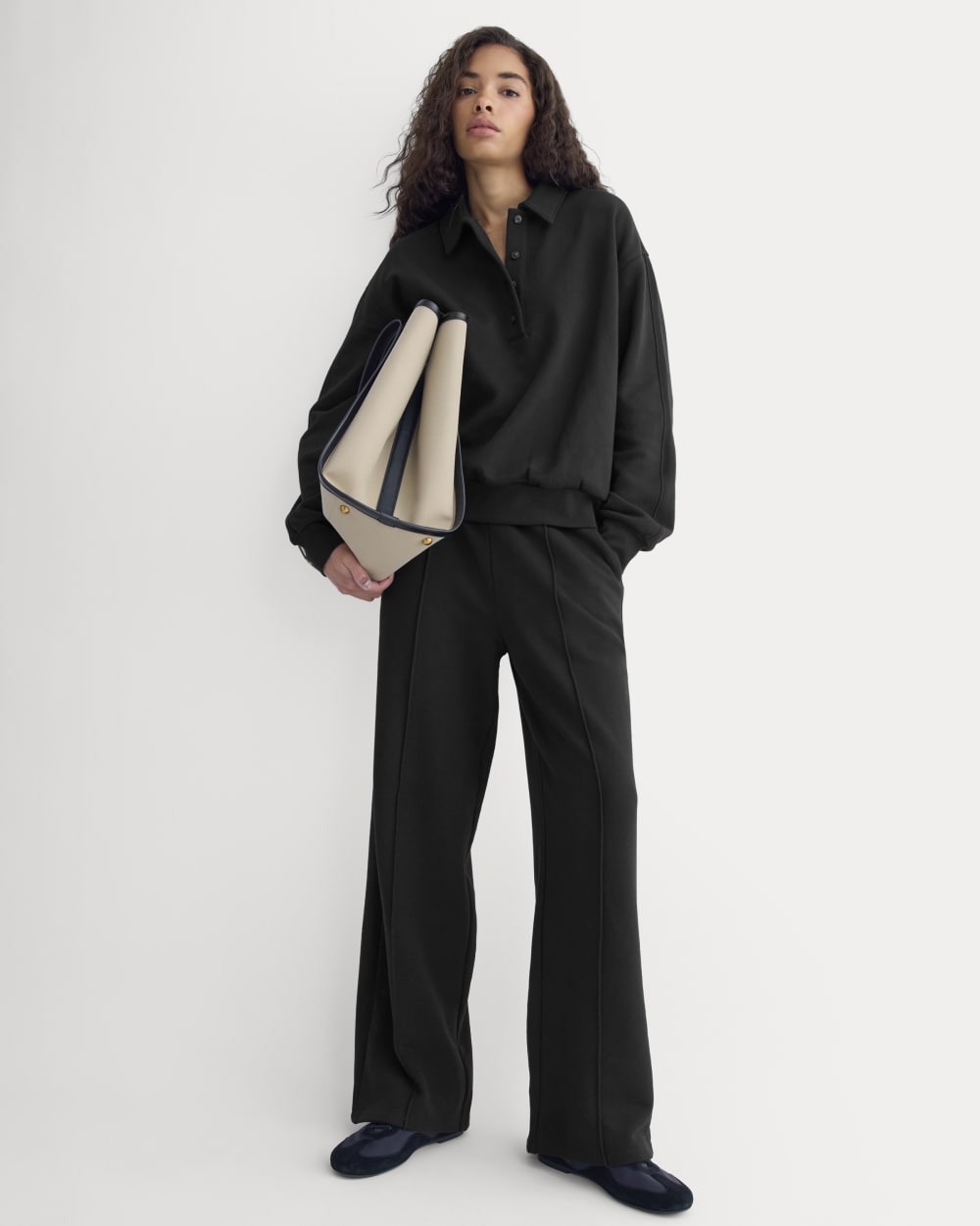 Lightweight Terry Pintuck Sweatpant in Black — front view