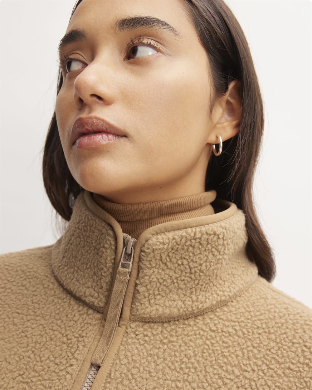 The ReNew Fleece Oversized Half-Zip in Tiger's Eye — detail view