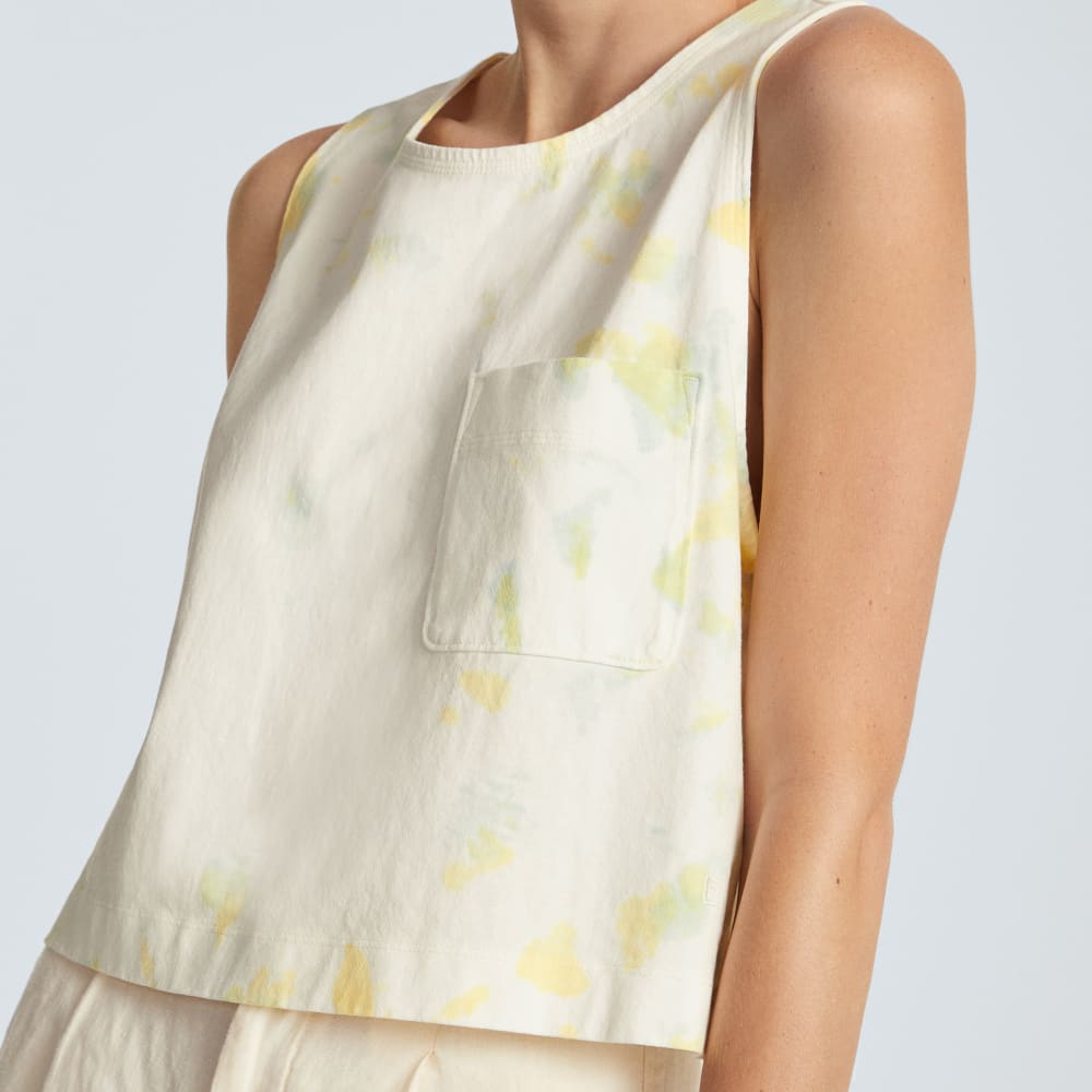 The Premium Weight Cropped Pocket Tank in Seafoam Tie Dye — detail view