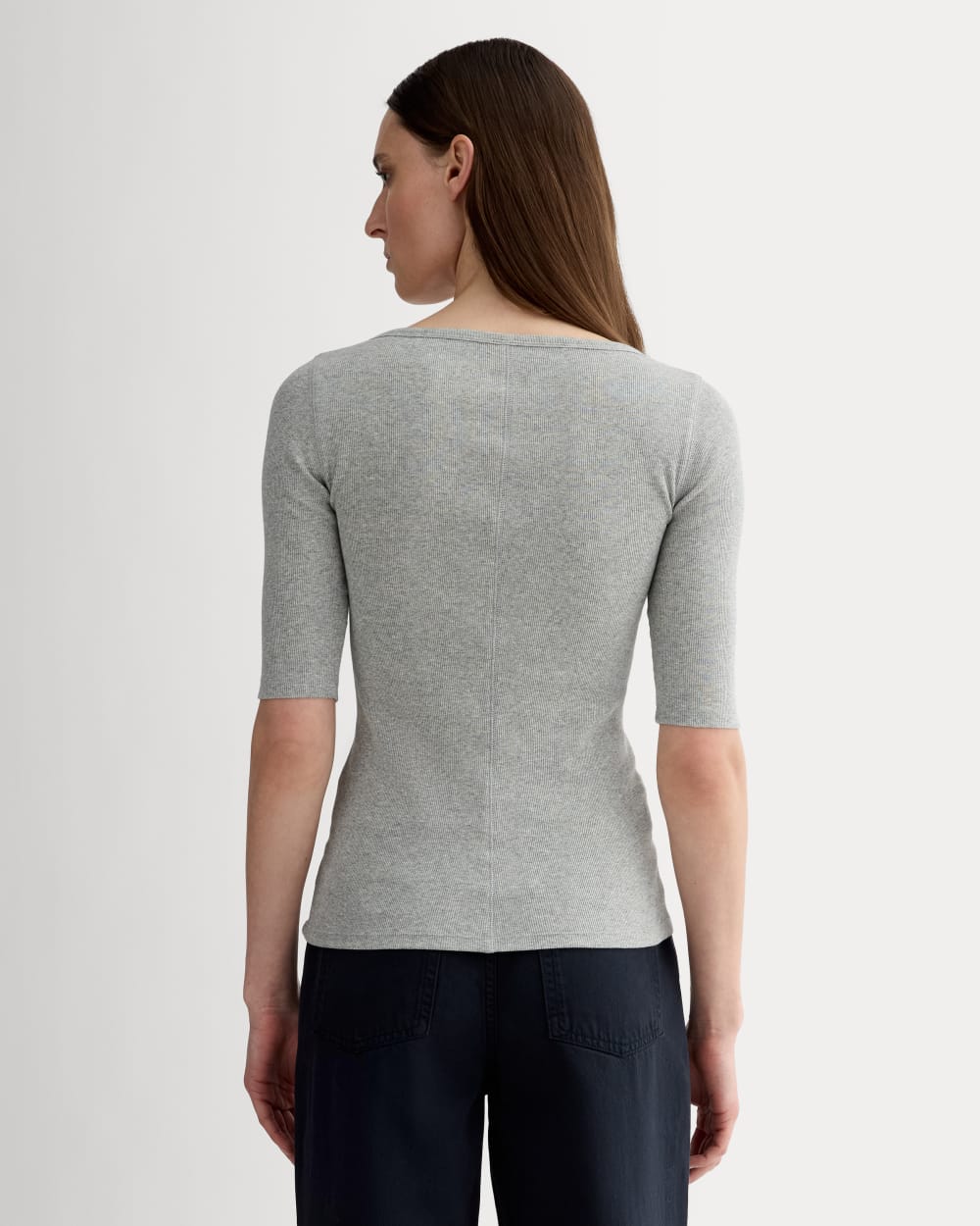 The Luxe Rib Scoop-Neck Tee in Heathered Grey — detail view