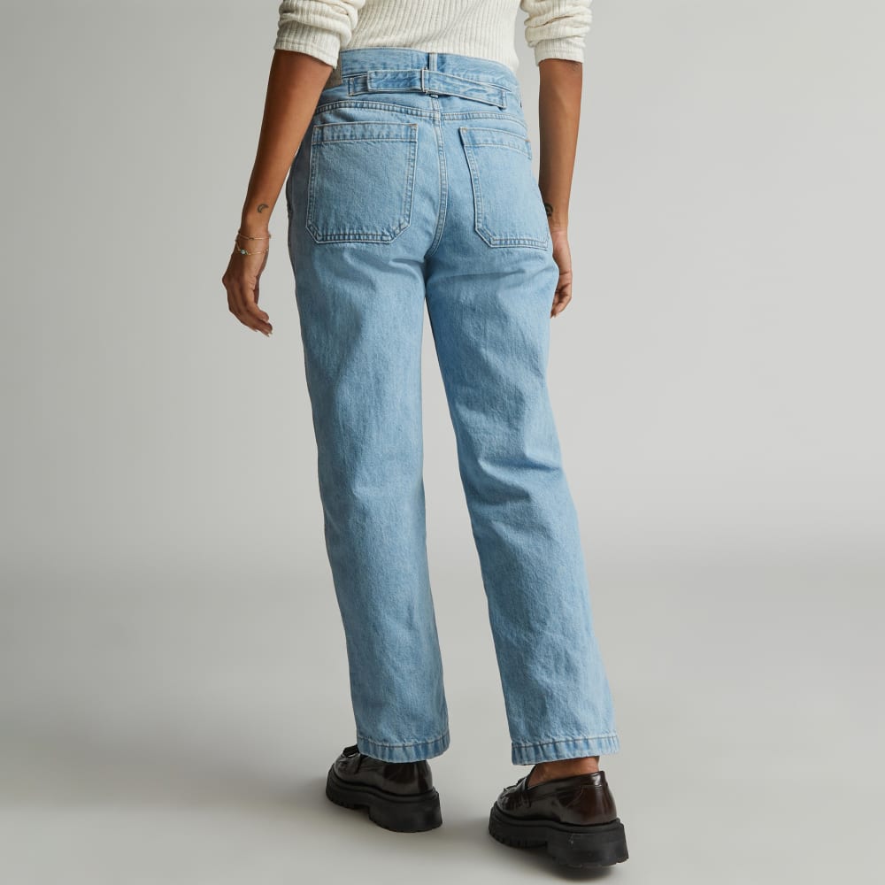 The Cinch Back Utility Jean in Sunkissed Blue — detail view
