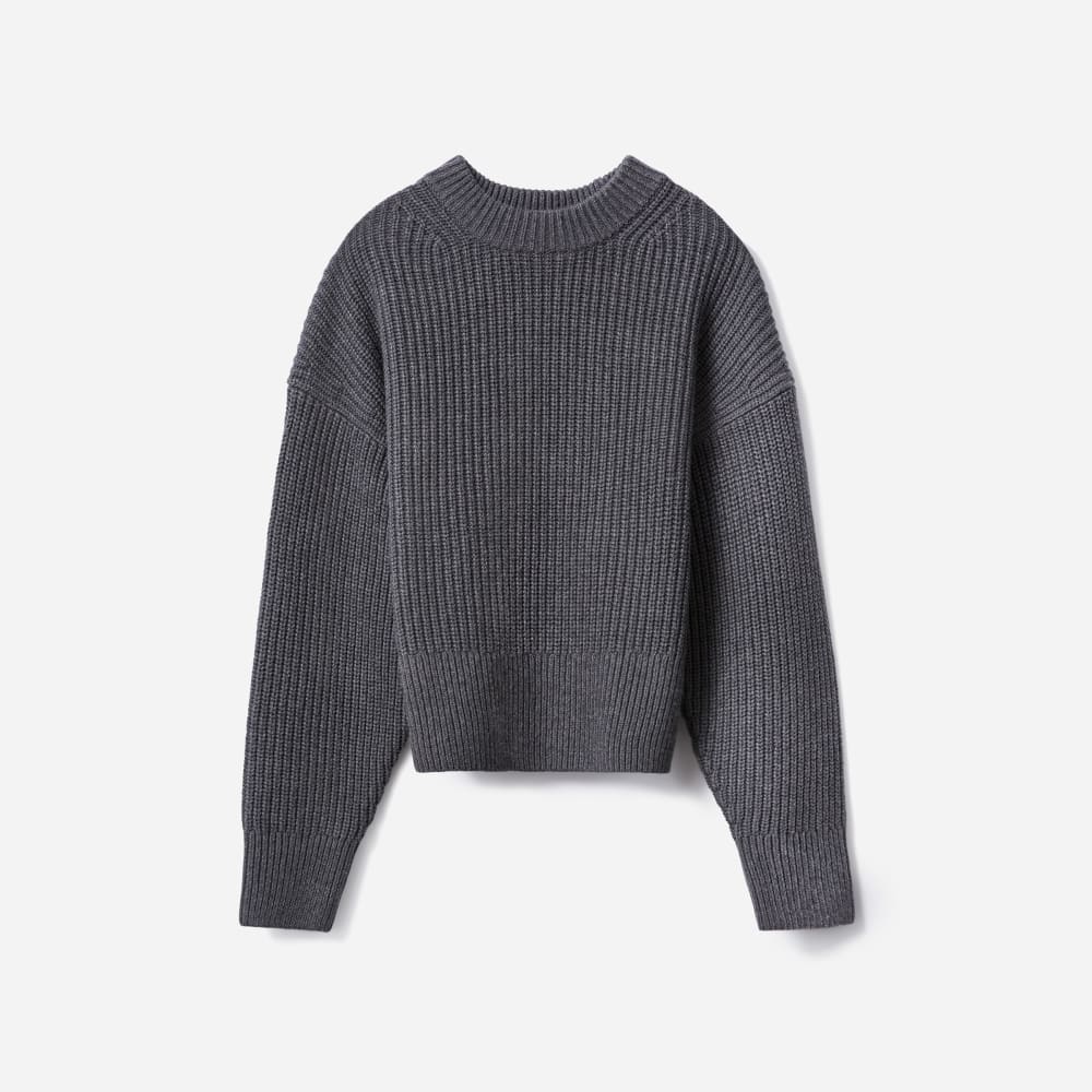 The Texture Cotton Crew in Heathered Charcoal Contrast Trim — front view