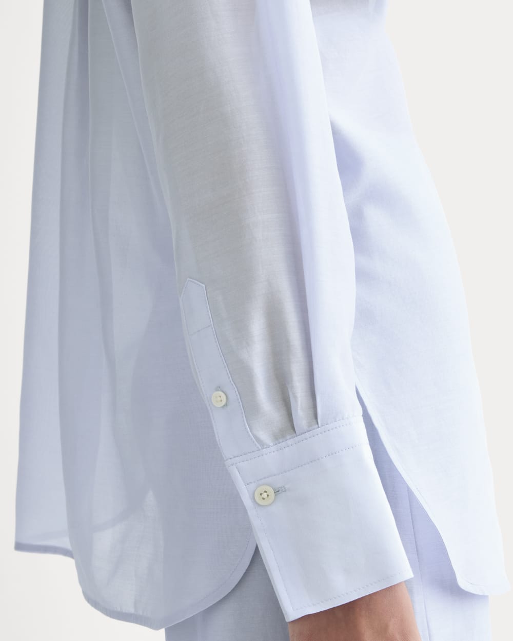 Oversized Shirt in Cotton-Silk Organza in Kentucky Blue — detail view