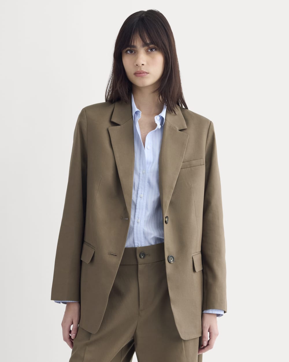 The Oversized Blazer in Buttersmooth in Deep Taupe — front view
