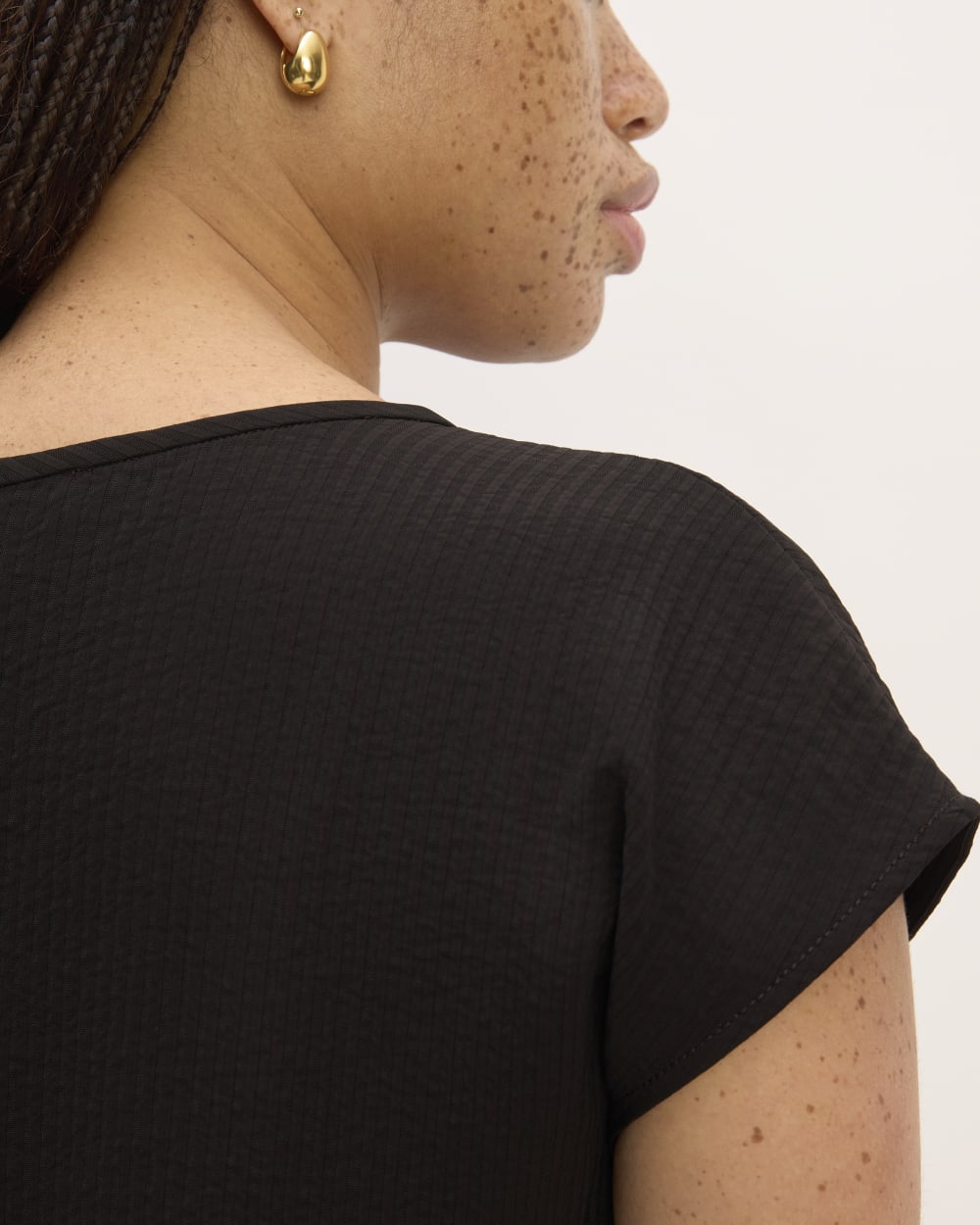 The Mini Jacquard Stripe Top in Black — detail view