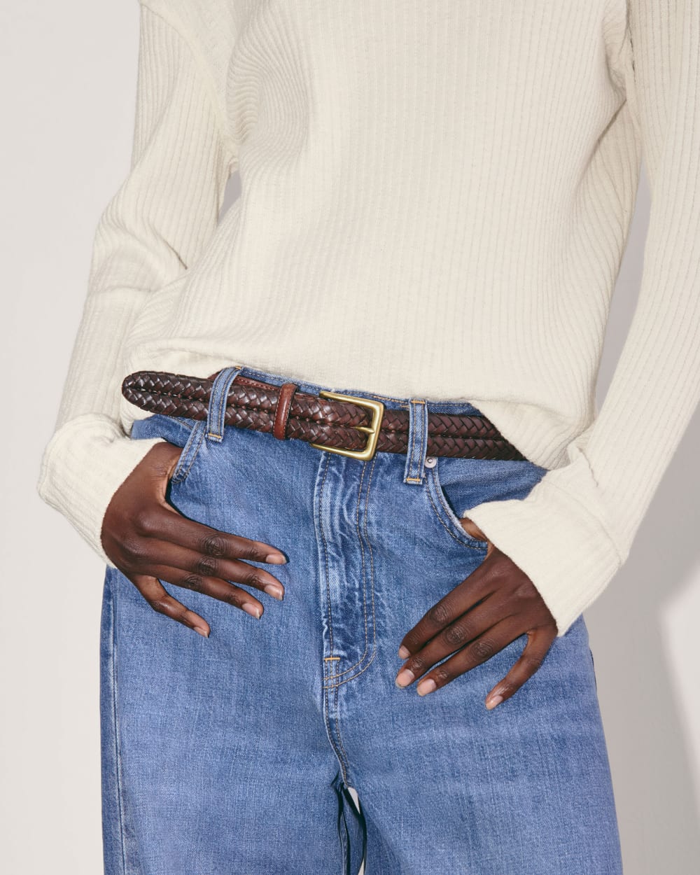 The Cozy Rib Funnel-Neck in Bone — detail view