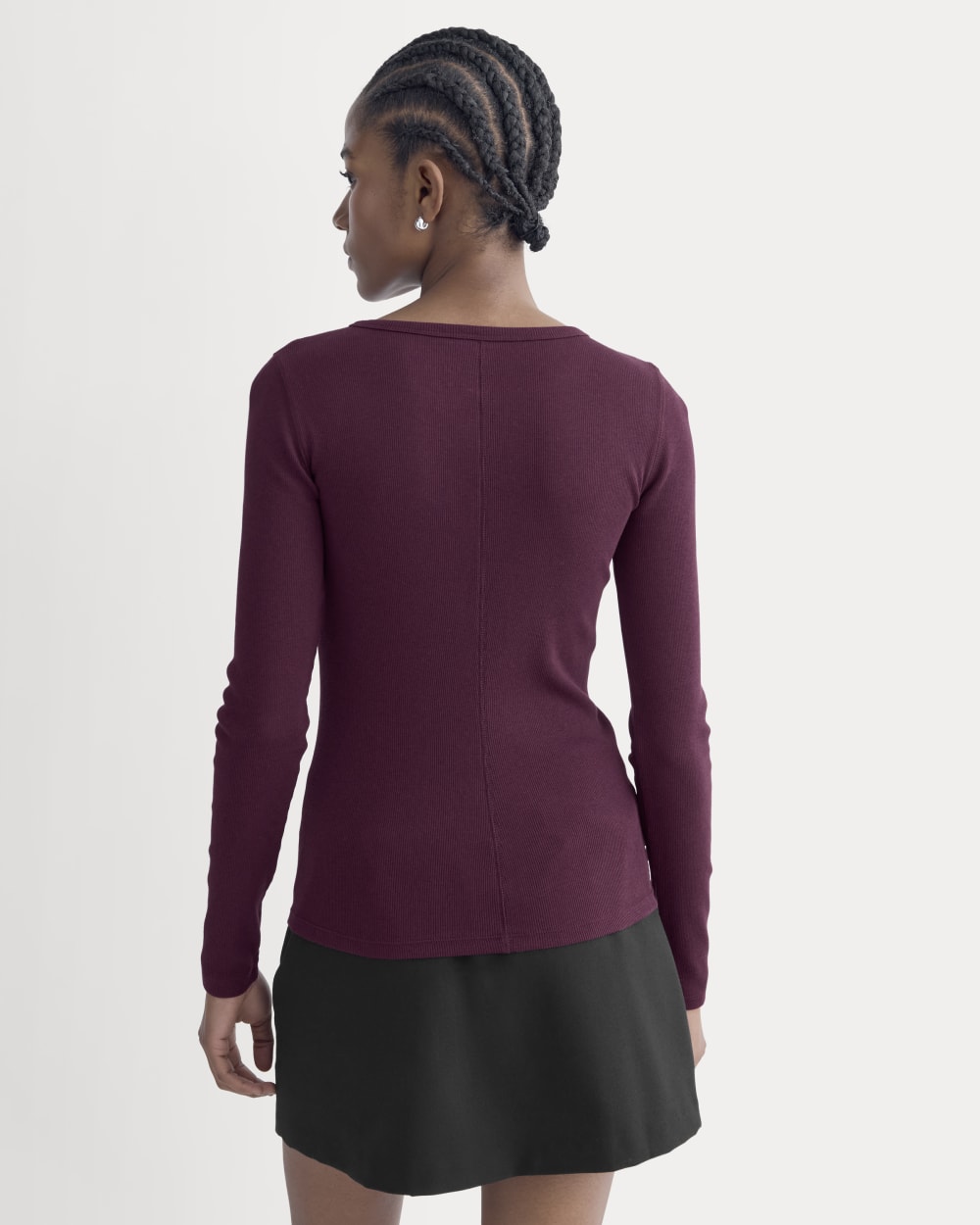 The Luxe Rib Long-Sleeve Crew in Heathered Port Royale — detail view
