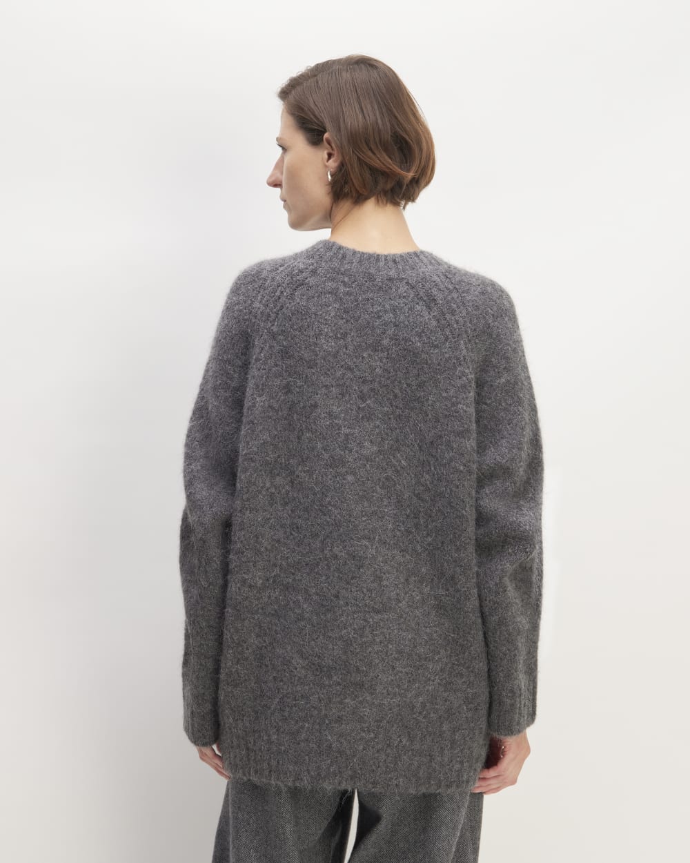 The SuperFuzz Alpaca Crew in Dark Charcoal — detail view