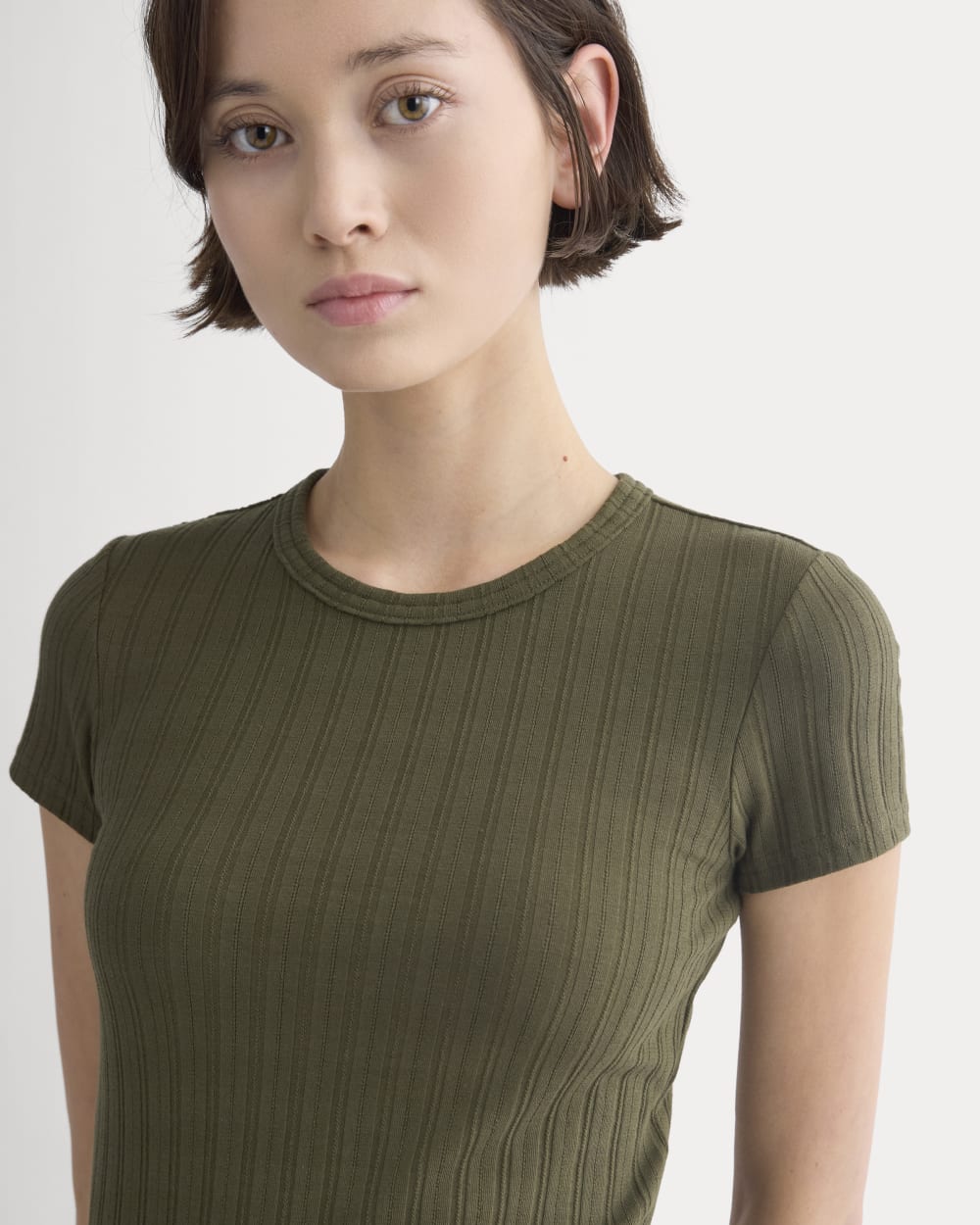 Cropped Crew in Pointelle in Olive Night — detail view