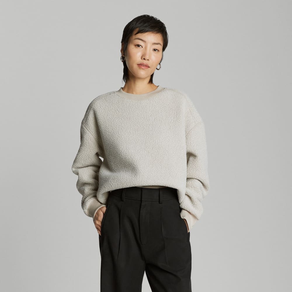 The ReNew Teddy Oversized Crew in Oat — front view