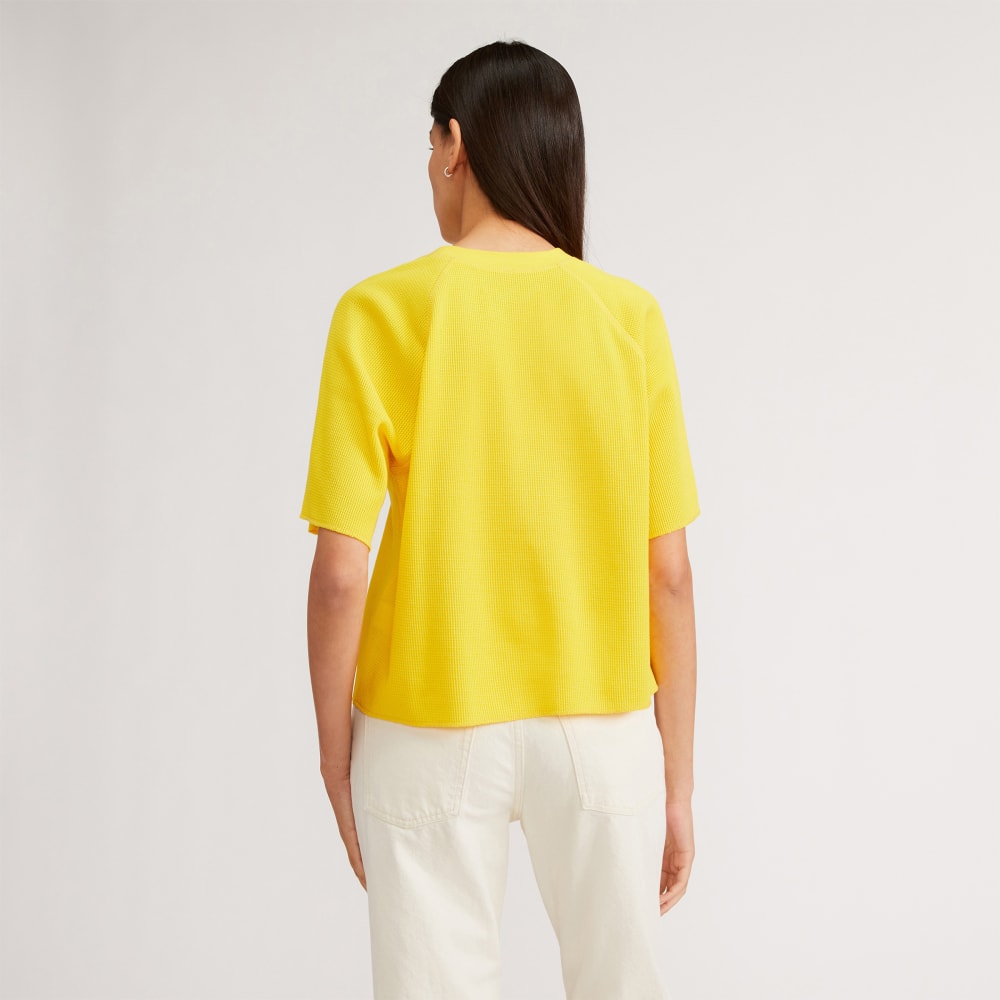 The Organic Cotton Waffle Raglan Tee in High Visibility Yellow — detail view