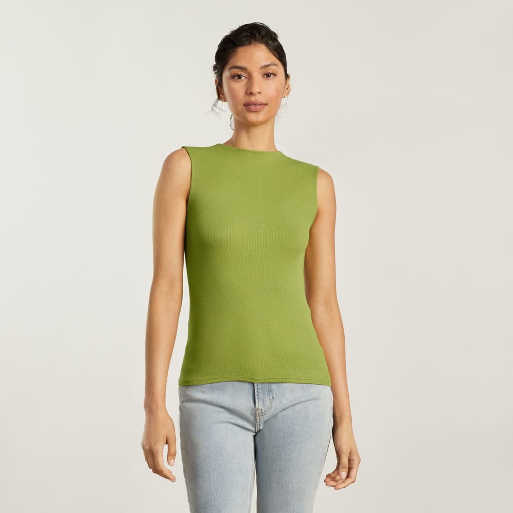 The Pima Micro-Rib Funnel-Neck Tank in Pepper — alternate view