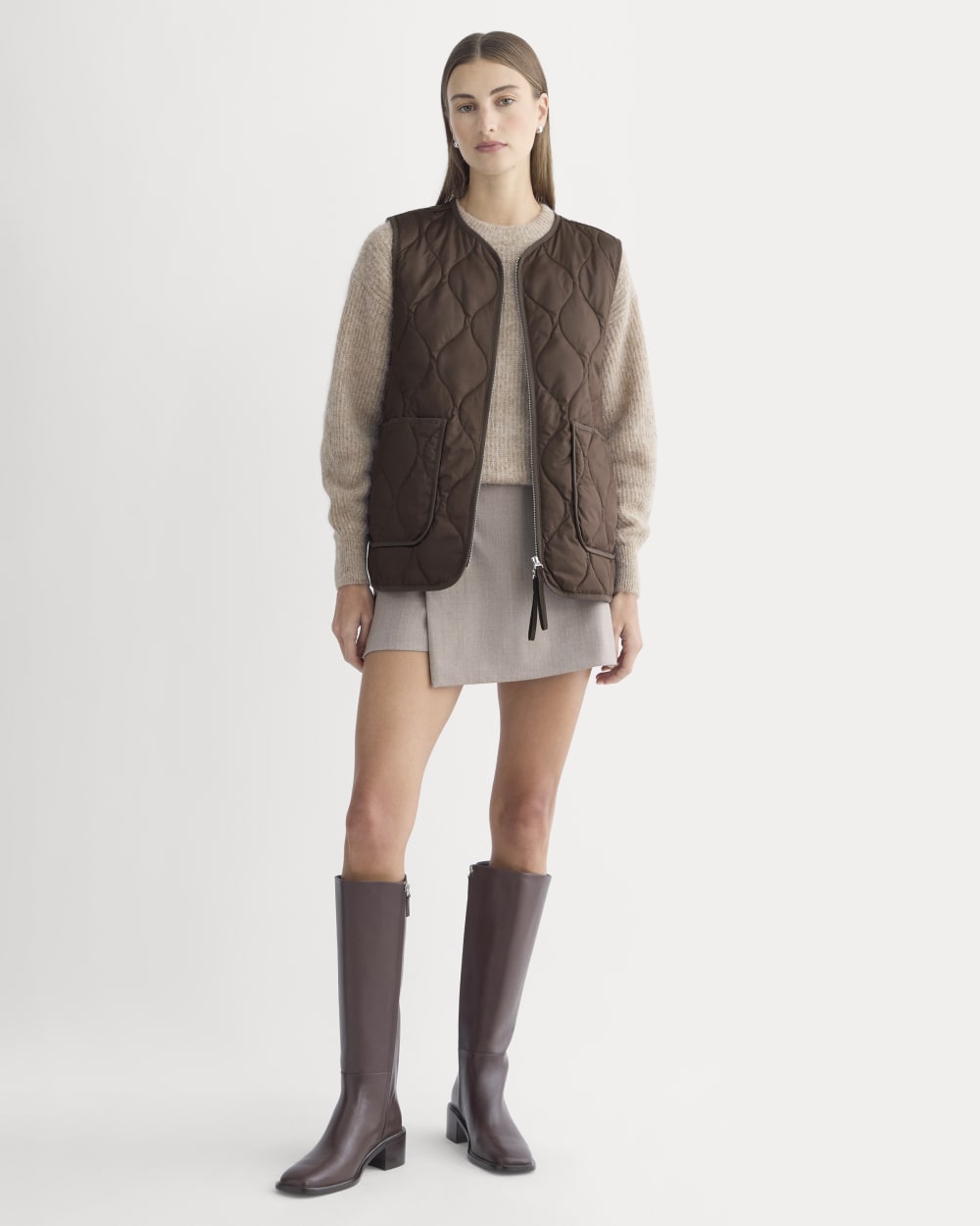 ReNew Quilted Vest in Coffee Bean — detail view