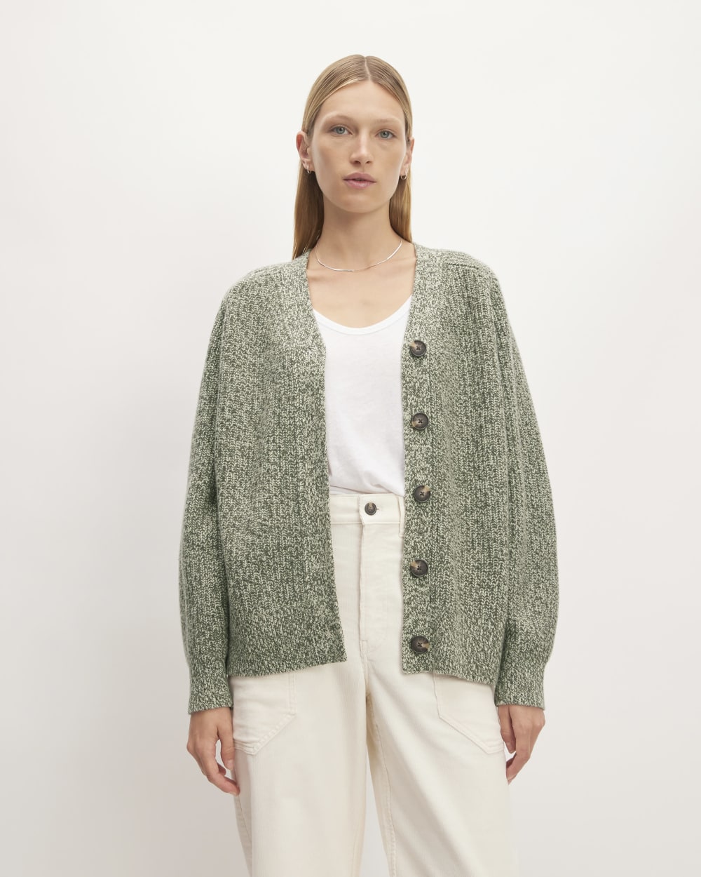 The Felted Merino Cardigan in Seafoam Green / Kambaba Twist — front view