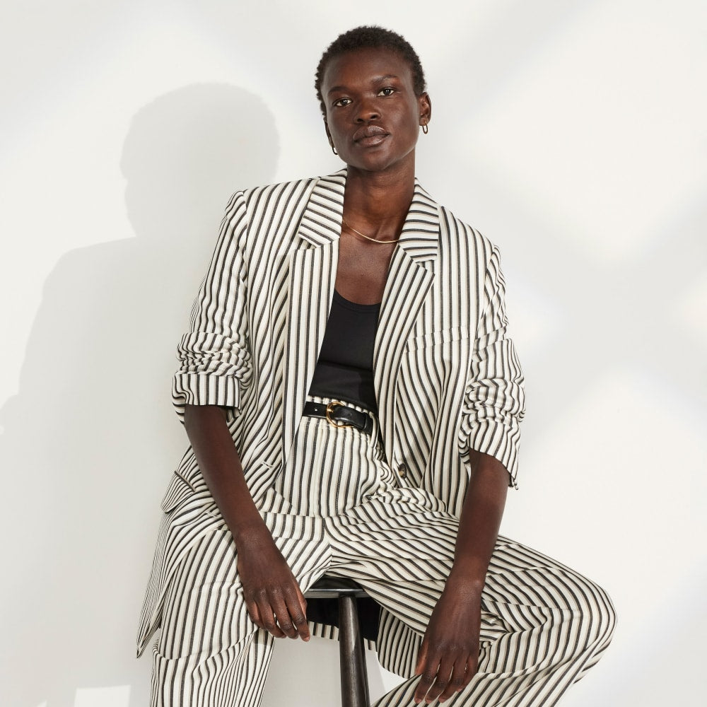 The Oversized Blazer in Buttersmooth in Ombre Stripe — detail view
