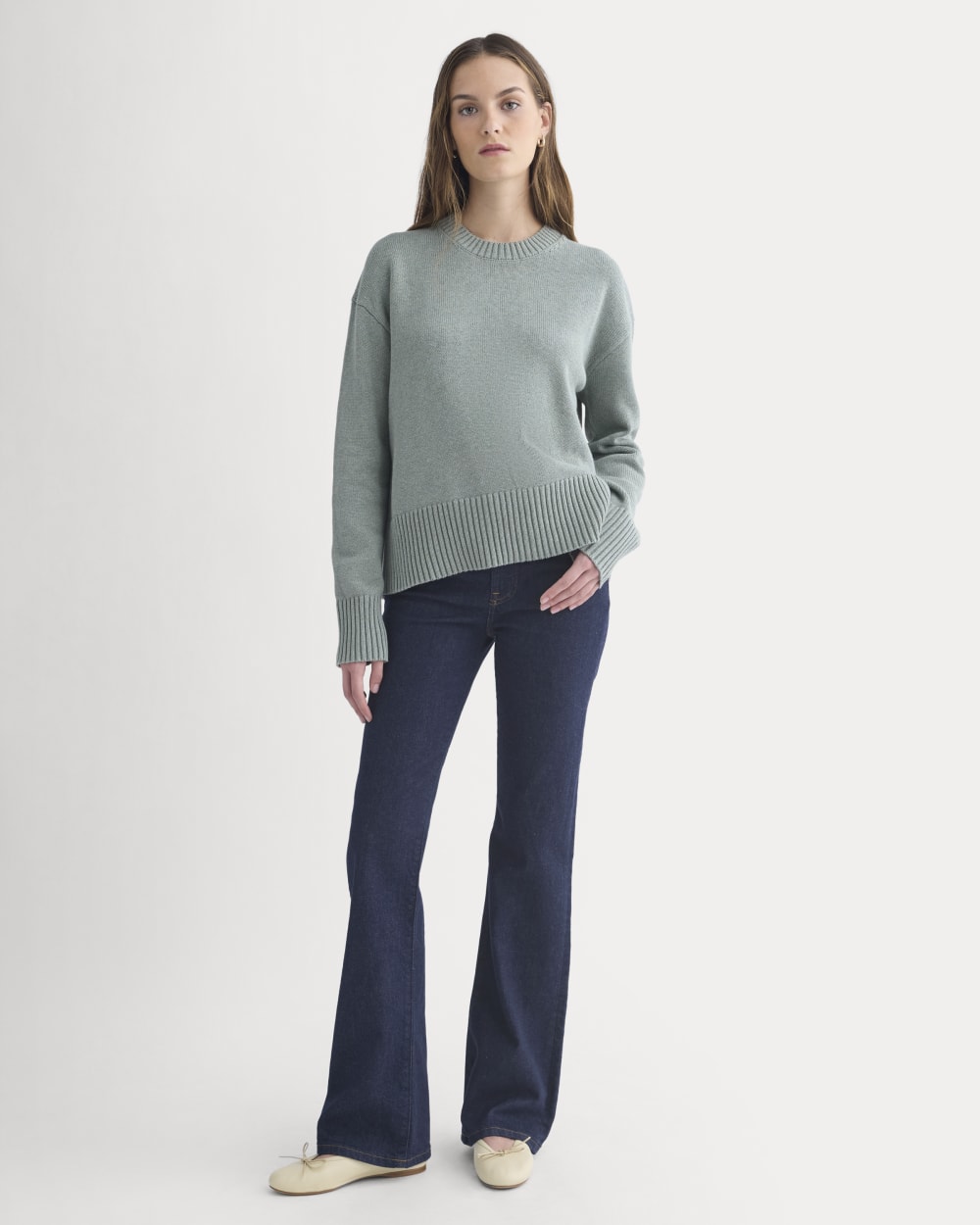 The Boxy Sweater in Everyday Cotton in Heathered Lilypad — detail view