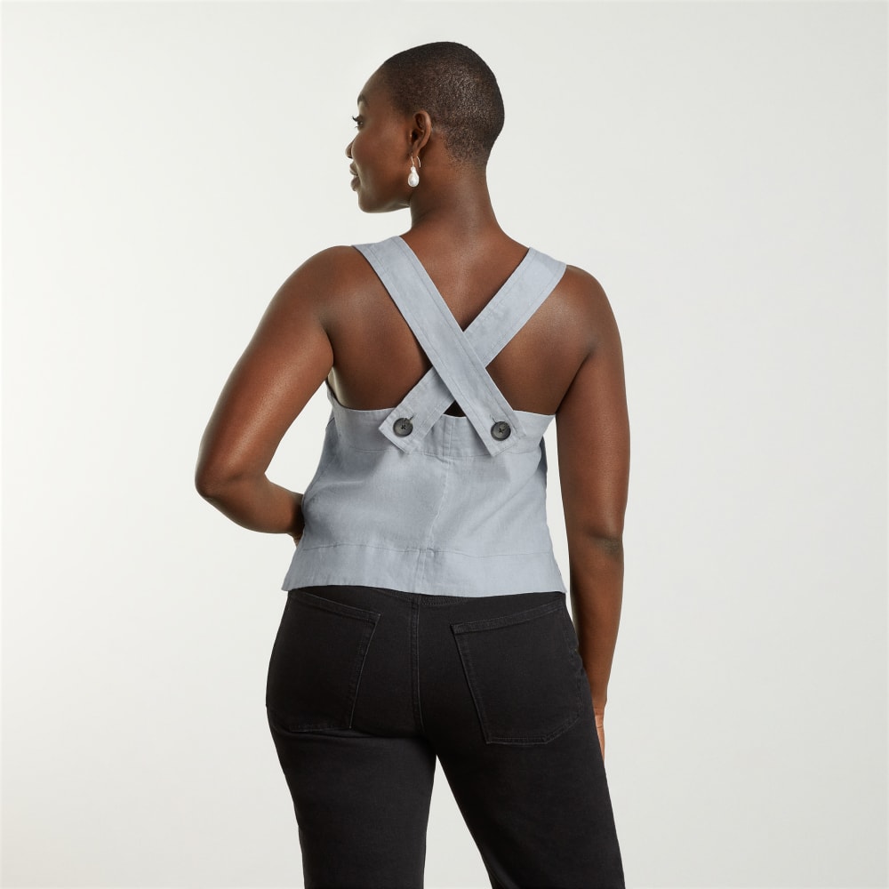 The Apron Linen Tank in Sky — detail view