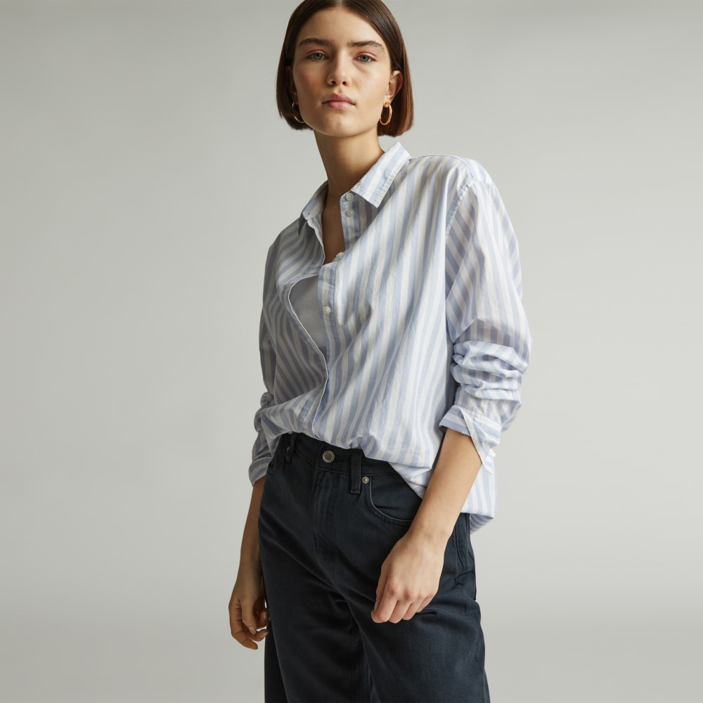 The Must-Have Shirt in Silky Cotton in Periwinkle / White — front view