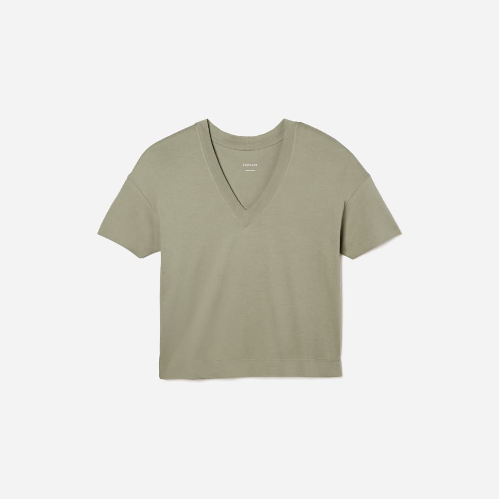 The Organic Cotton Slouchy V-Neck in Reed — front view