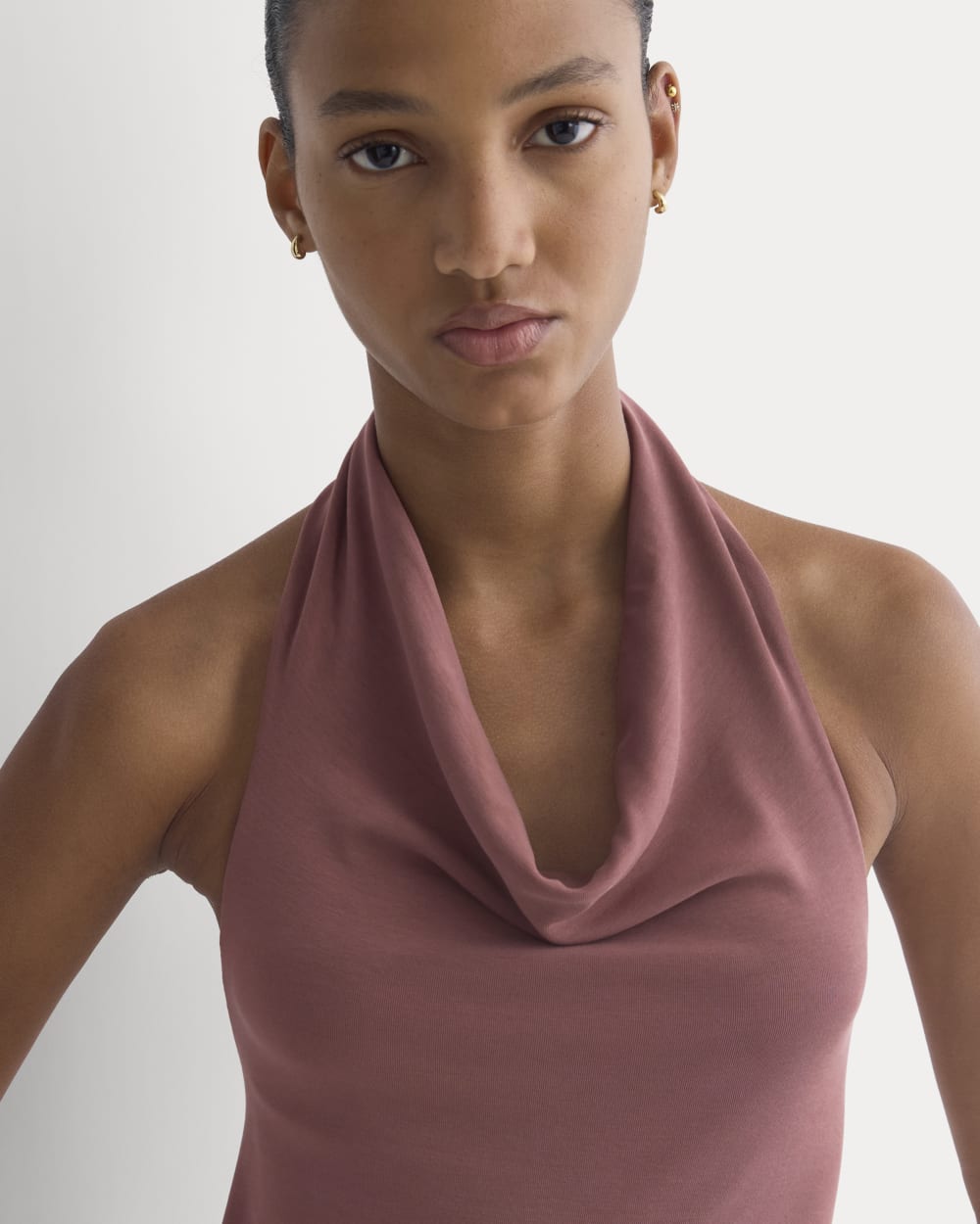 Halter Cowlneck Top in Butterknit in Washed Henna — detail view