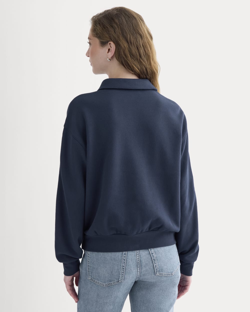 Lightweight Terry Polo Sweatshirt in Navy — detail view