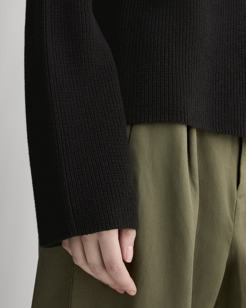 The Slouchy Funnel Neck in Everyday Cotton in Black — detail view